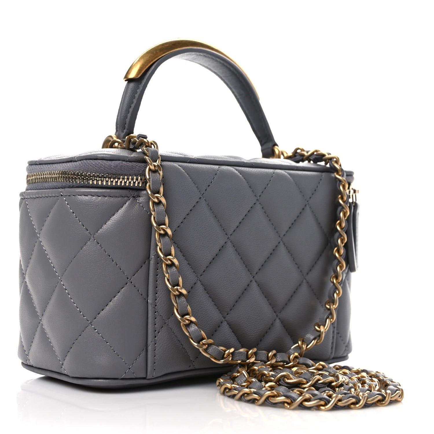Chanel Lambskin Quilted Metal Small Top Handle Vanity Case With Chain Grey 3 of 10