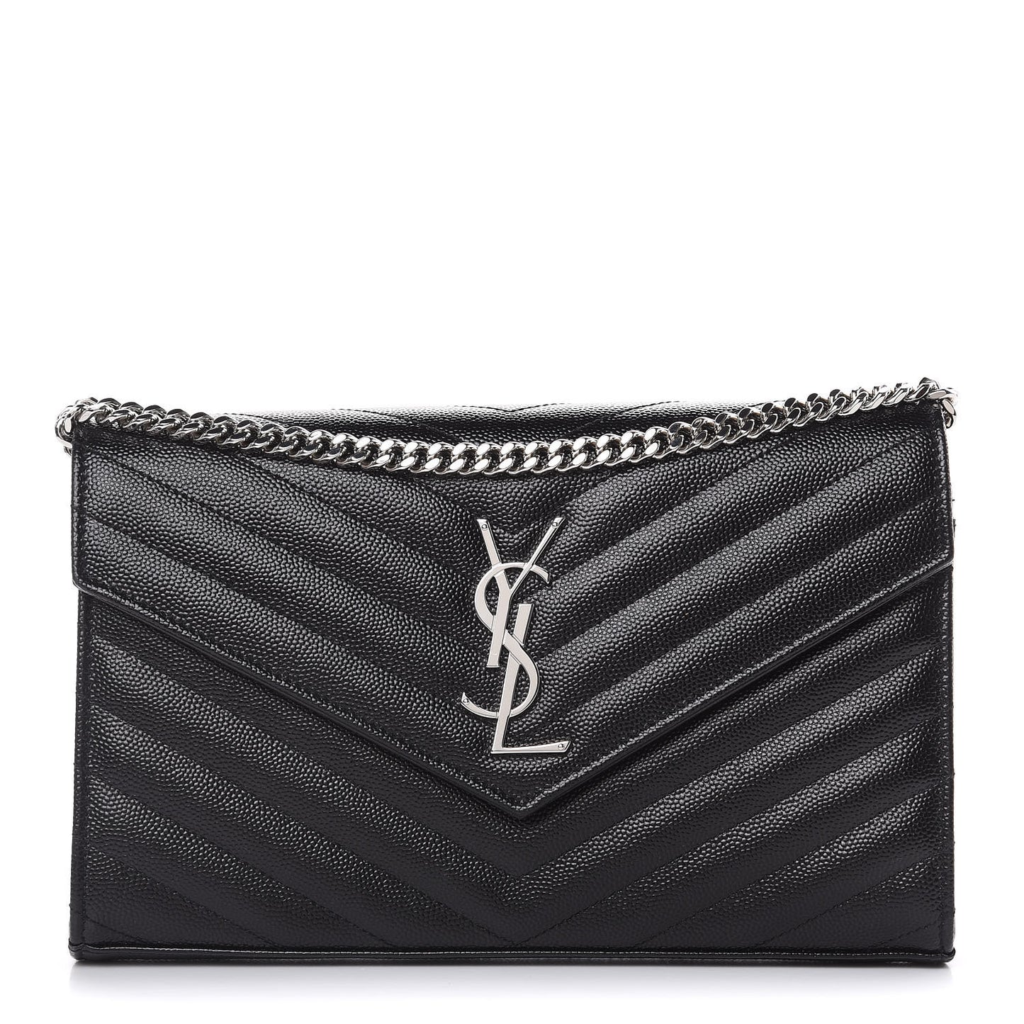 Grain De Poudre Matelasse Chevron Monogram Chain Wallet Black