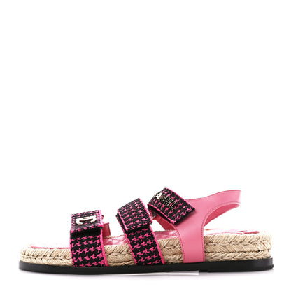 Chanel Stretch Fabric Lambskin CC Flat Sandals 37 Pink Black 1 of 9