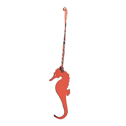 Hermes Togo Epsom Petit H Seahorse Bag Charm Capucine Blue Jean 1 of 4