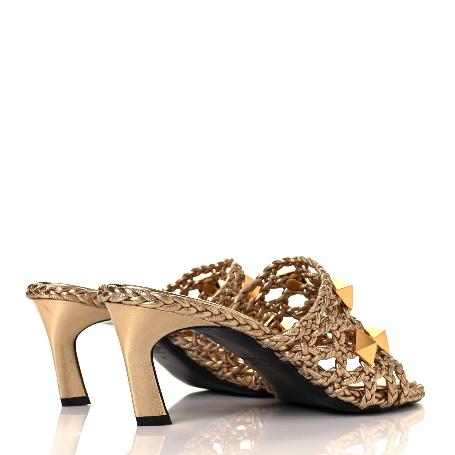 Valentino Garavani Metallic Nappa Woven Roman Stud 65mm Mule Sandals 41 Star Gold 4 of 9