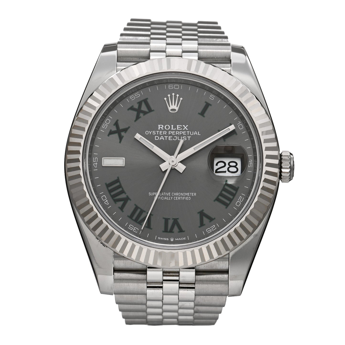 Stainless Steel 18K White Gold 41mm Oyster Perpetual Wimbledon Datejust Watch Slate 126334