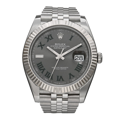 Rolex Stainless Steel 18K White Gold 41mm Oyster Perpetual Wimbledon Datejust Watch Slate 126334 1 of 4