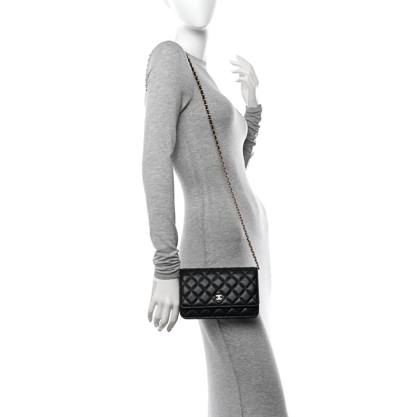 Lambskin Quilted Wallet On Chain WOC Black