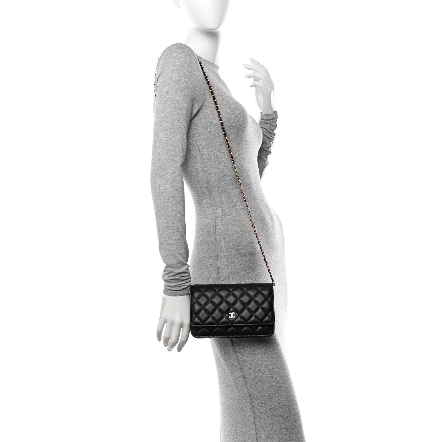 Chanel Lambskin Quilted Wallet On Chain WOC Black 2 of 14