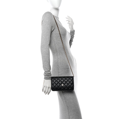 Chanel Lambskin Quilted Wallet On Chain WOC Black 2 of 14