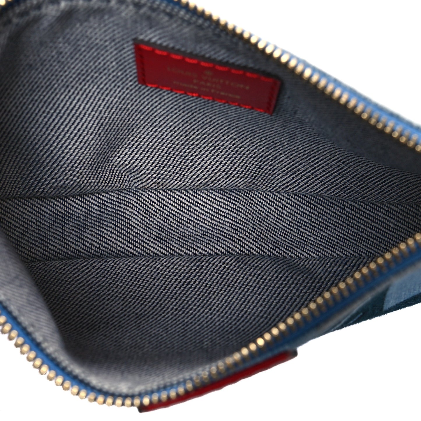 Denim Damier Monogram Patchwork Multi Pochette Accessories Blue Rouge