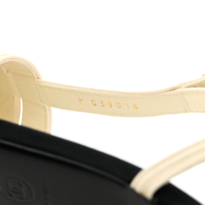 Chanel Lambskin Grosgrain Pearl CC Cap Toe Slingback Sandals 38 Ivory Black 6 of 11