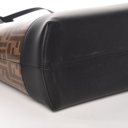 Fendi Glazed Fabric Vitello Century FF 1974 Stamp Patch Shopping Tote Mogano Panna Black 5 of 15