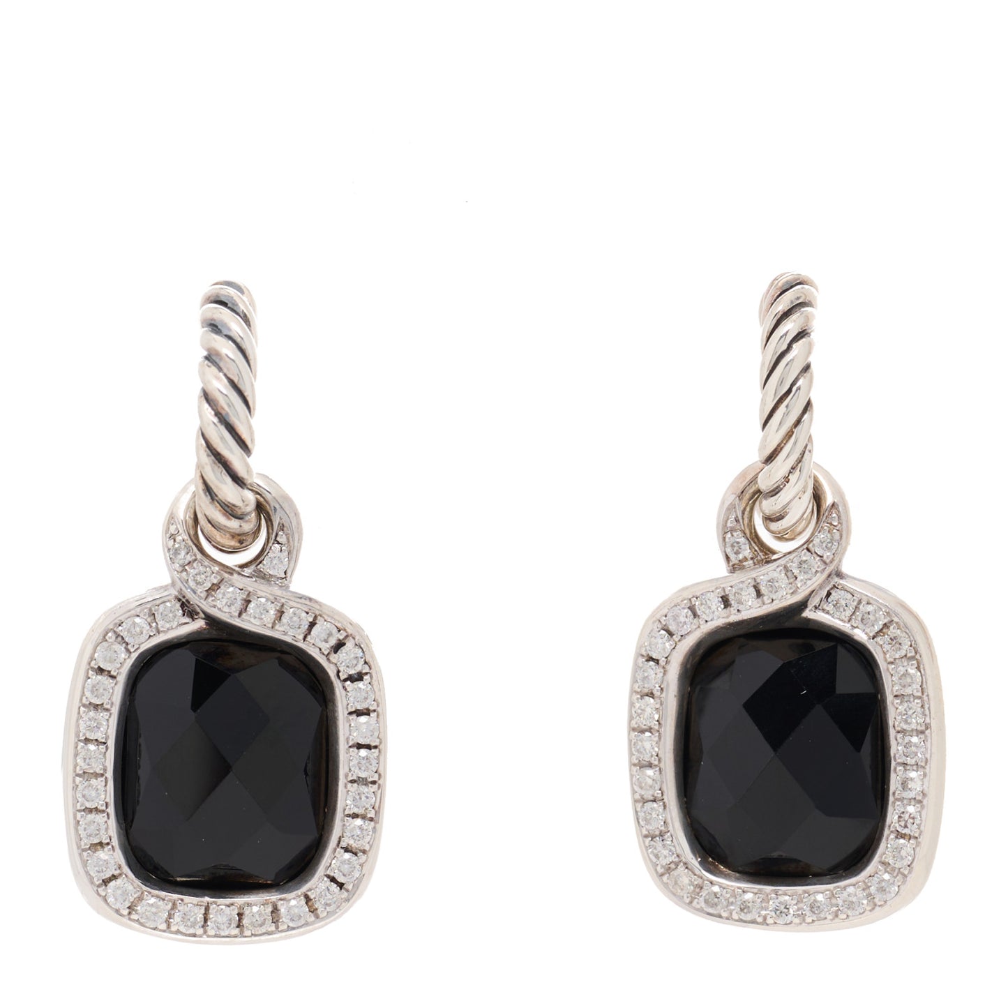 Sterling Silver Diamond Black Onyx Labyrinth Drop Earrings