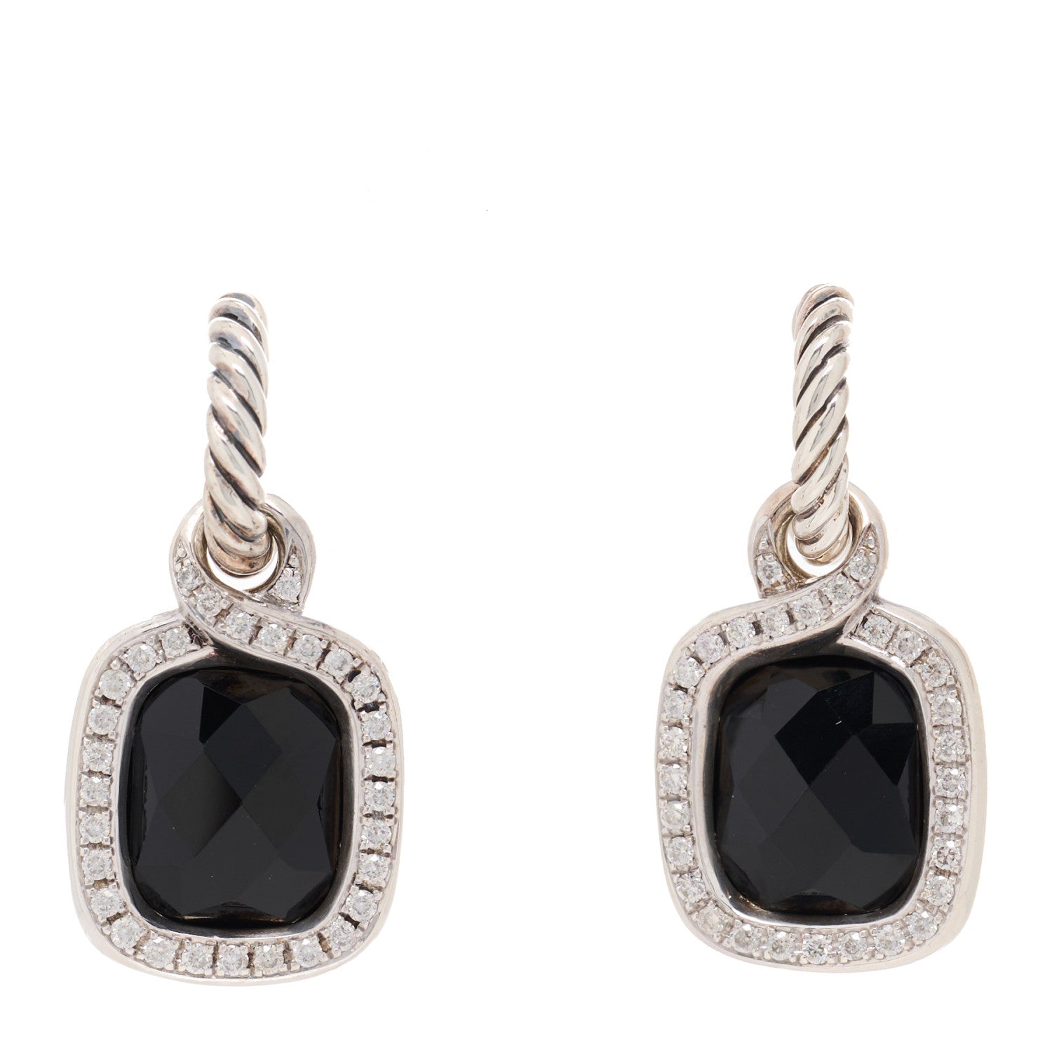 David Yurman Sterling Silver Diamond Black Onyx Labyrinth Drop Earrings 1 of 4