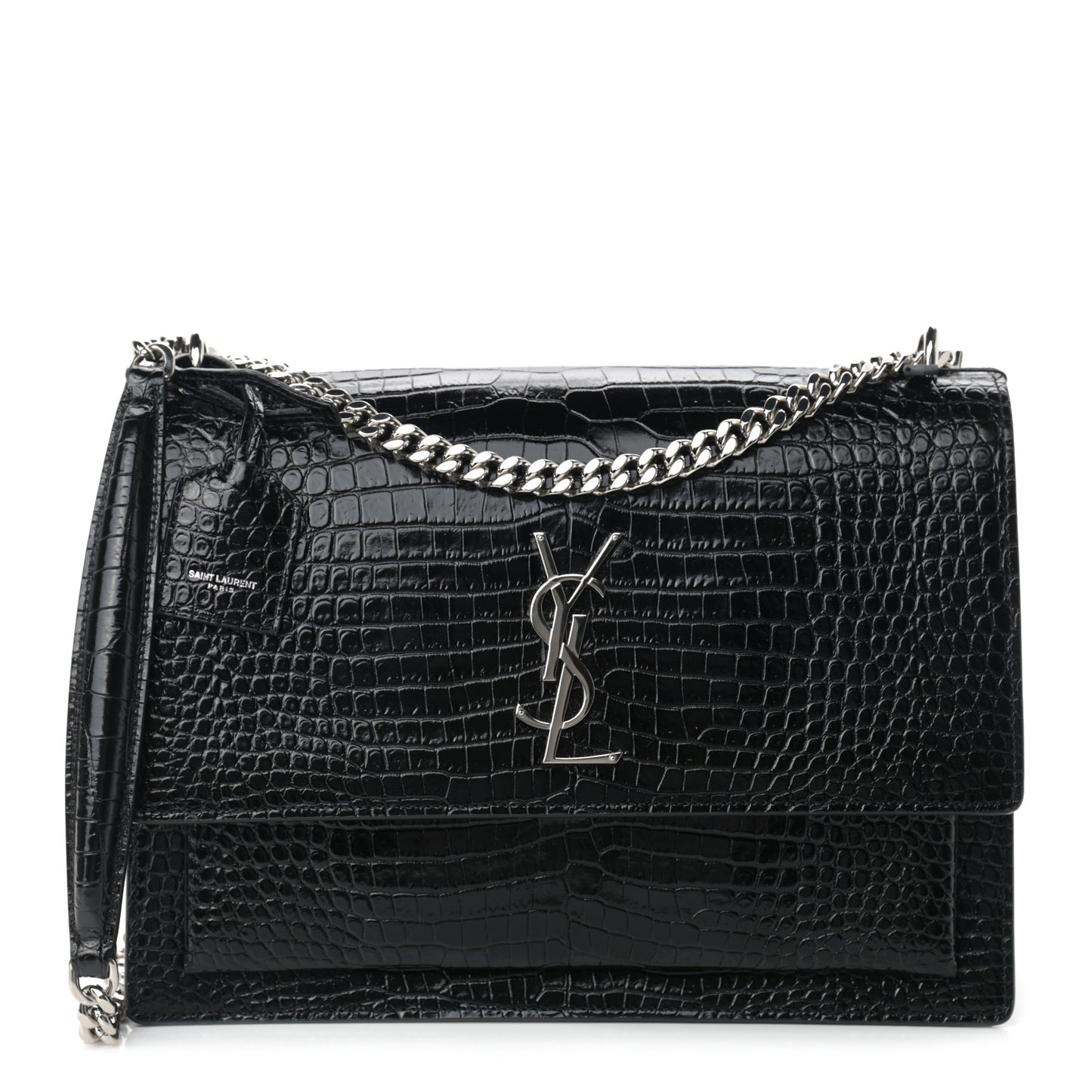 Calfskin Crocodile Embossed Large Monogram Sunset Black