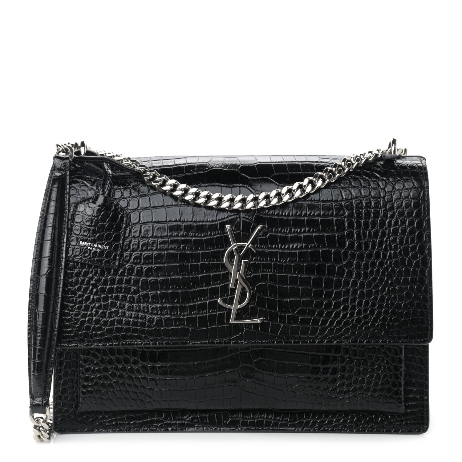 Saint Laurent Calfskin Crocodile Embossed Large Monogram Sunset Black 1 of 8