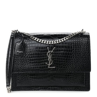 Saint Laurent Calfskin Crocodile Embossed Large Monogram Sunset Black 1 of 8