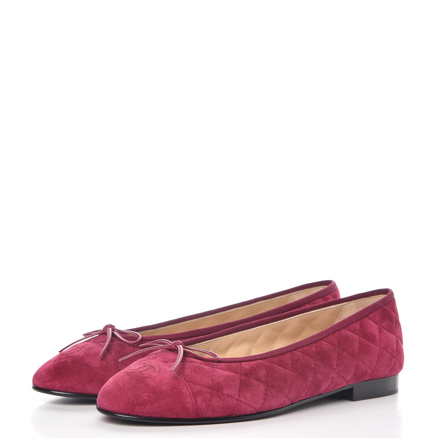 Chanel Suede Calfskin Quilted Cap Toe CC Ballerina Flats 42 Dark Pink 3 of 9