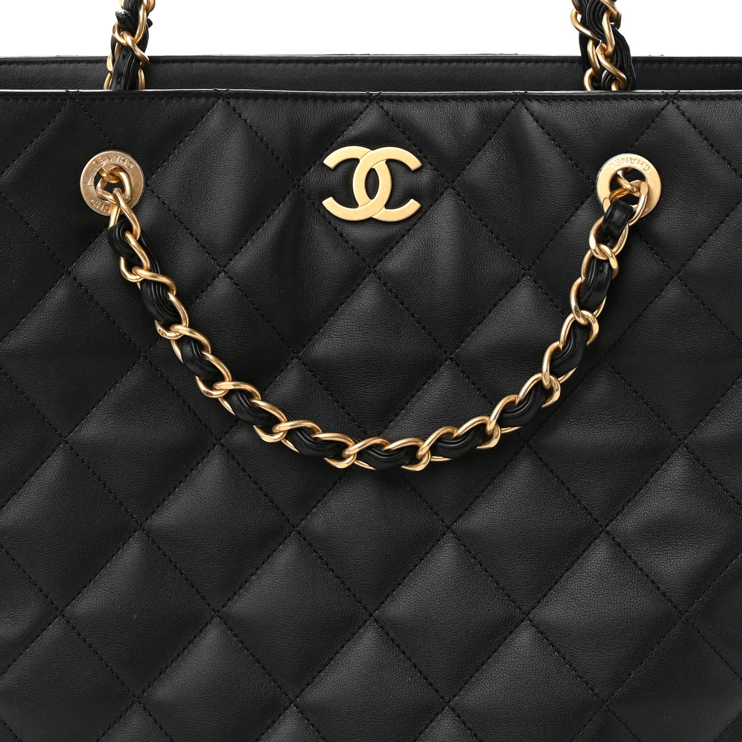 Calfskin Stitched Large Shopping Bag Black