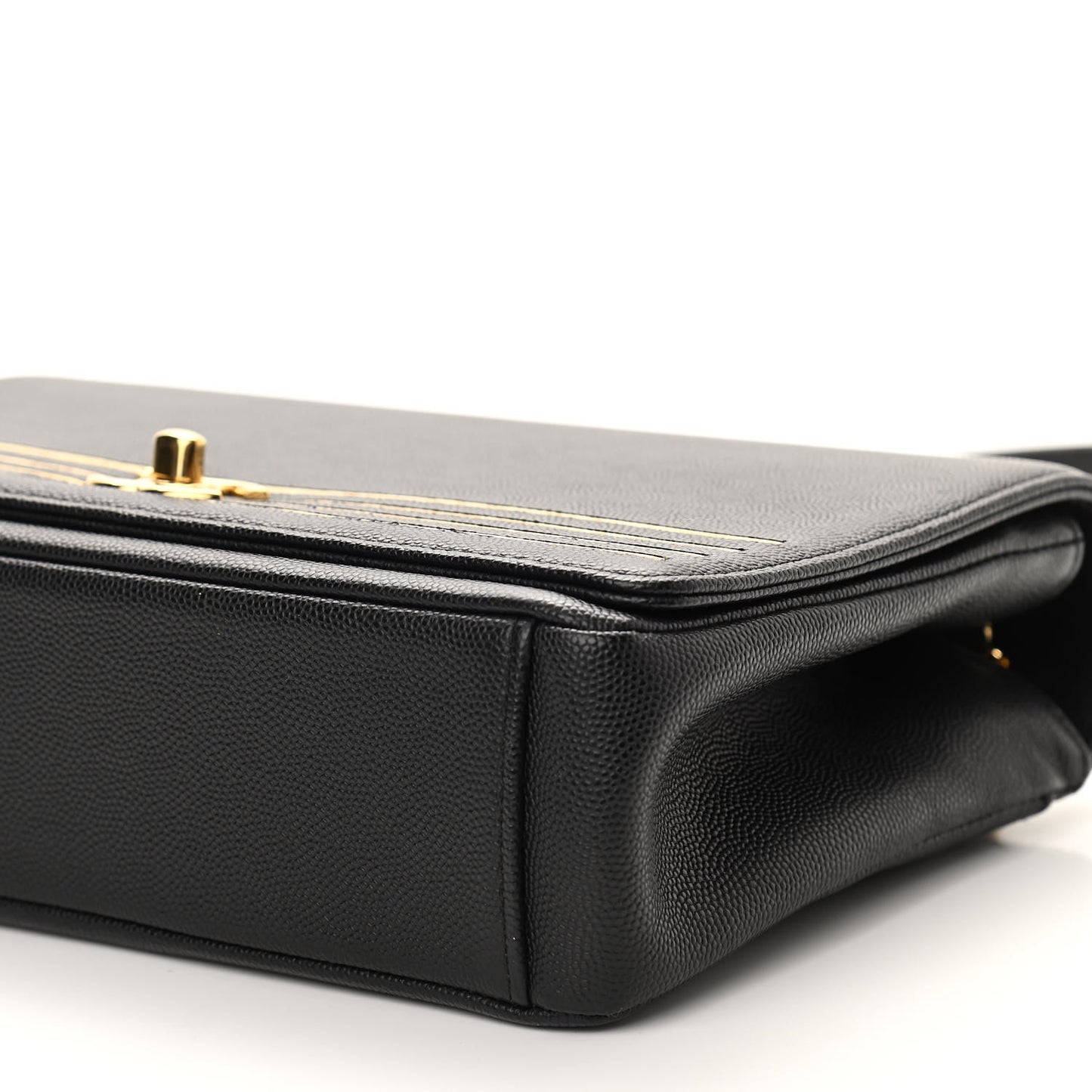 Grained Calfskin Embroidered Captain Gold Flap Bag Black