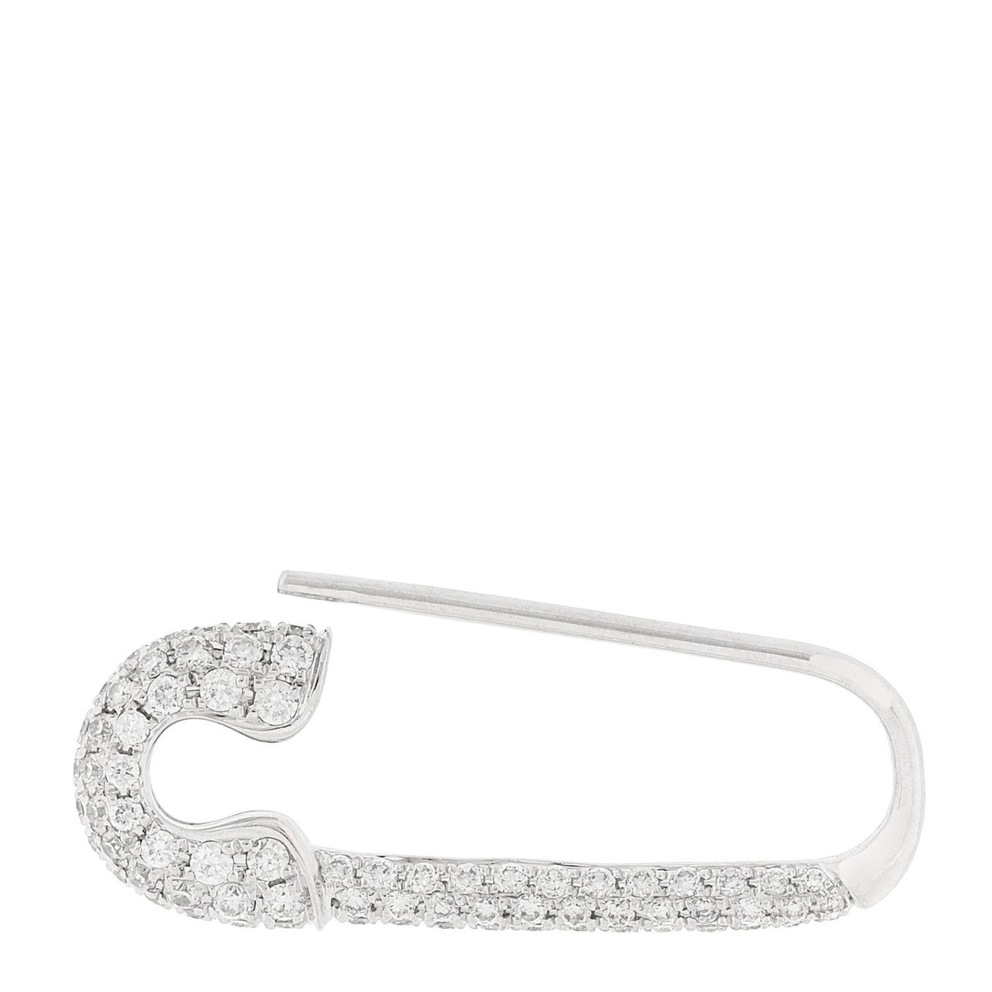 18K White Gold Diamond Safety Pin Earring