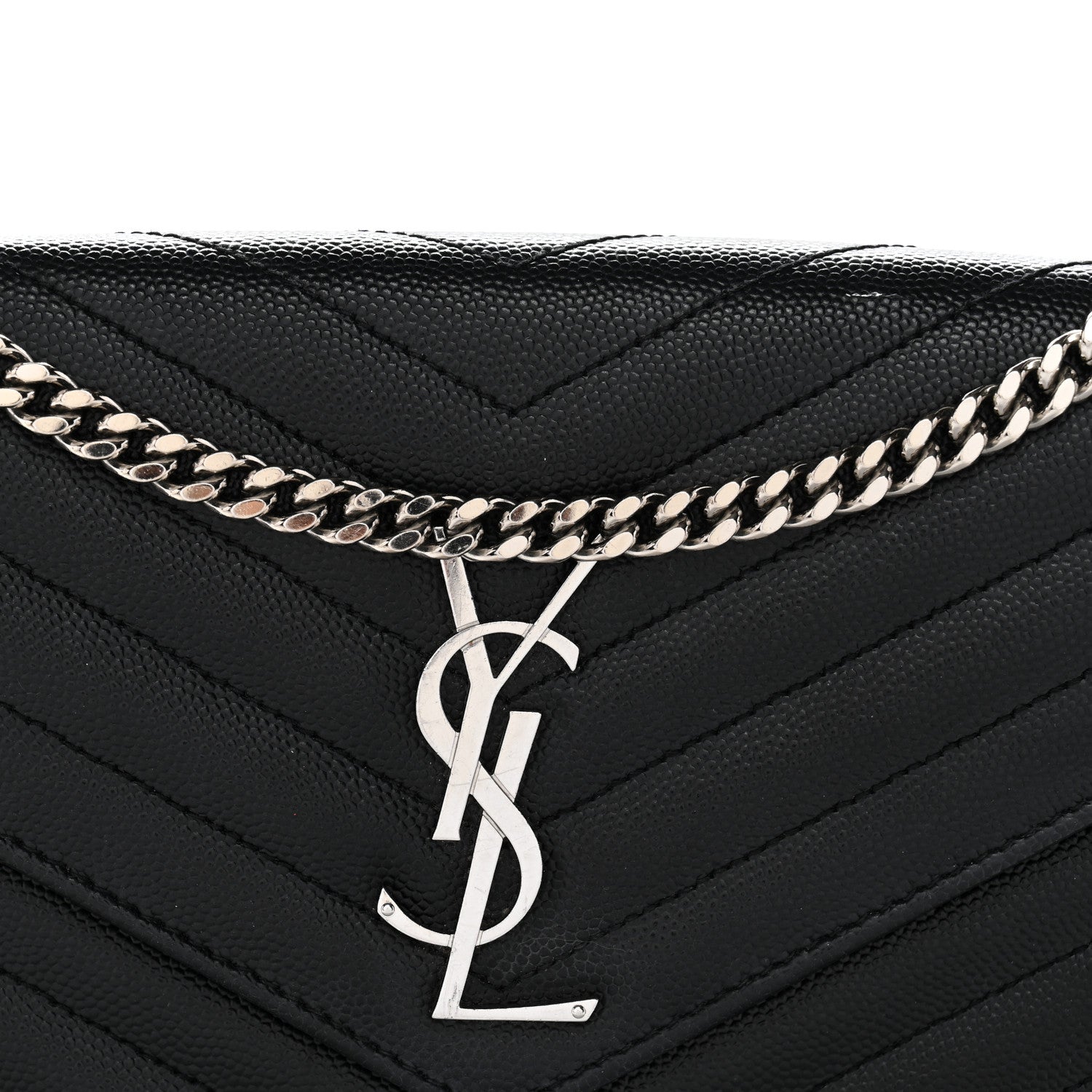 Saint Laurent Grain De Poudre Matelasse Chevron Monogram Chain Wallet Black 8 of 11