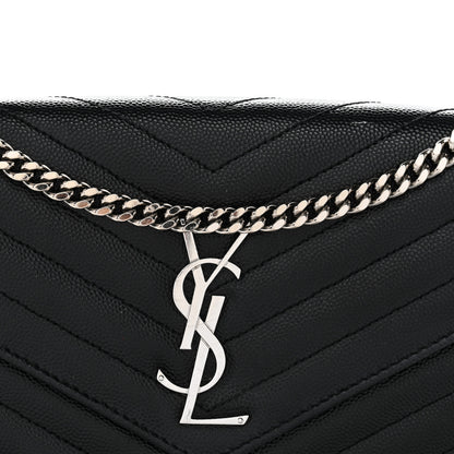 Saint Laurent Grain De Poudre Matelasse Chevron Monogram Chain Wallet Black 8 of 11