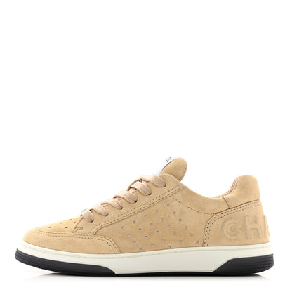 Chanel Suede Calfskin Logo Sneakers 37 Beige 1 of 9