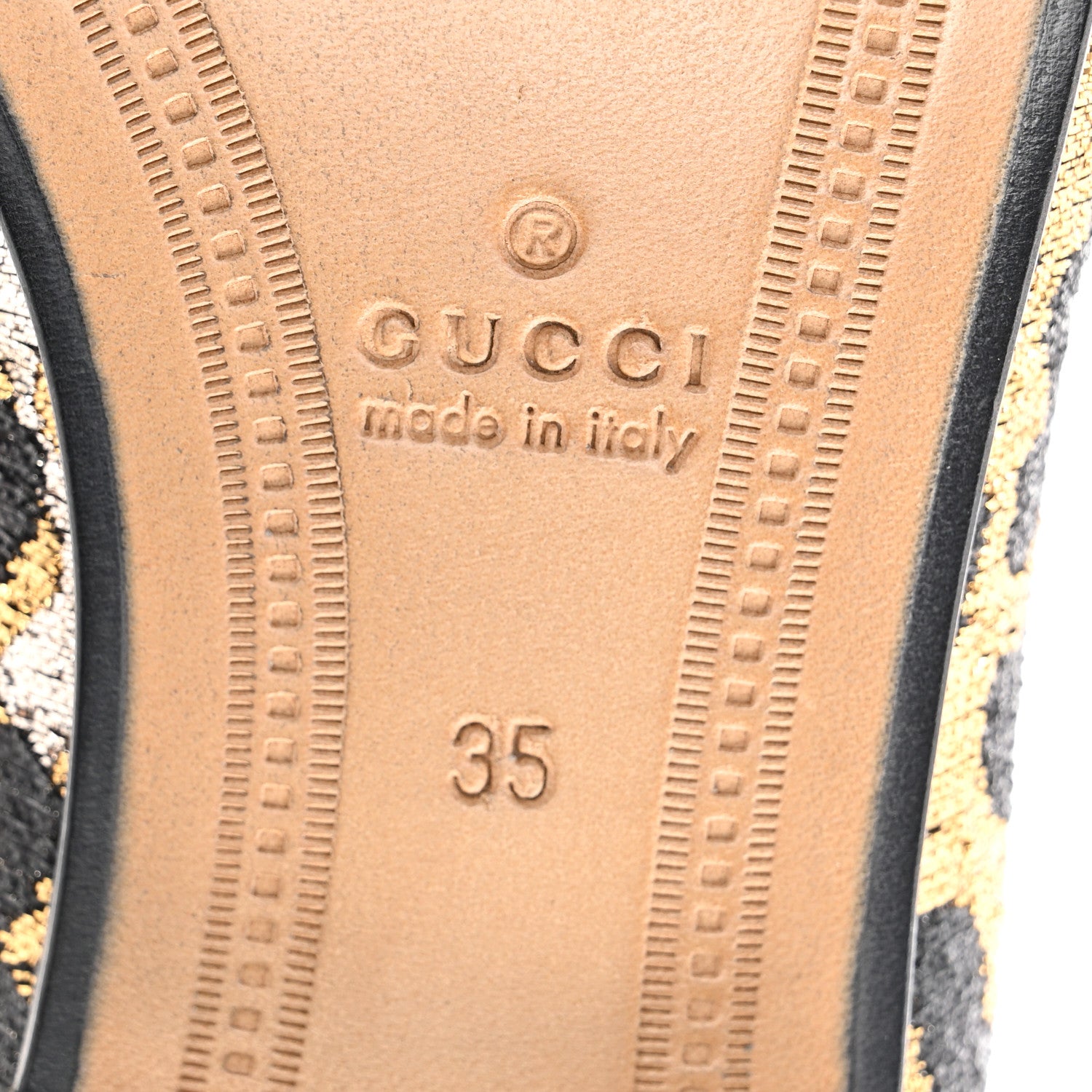 Gucci Jacquard Leopard Print Horsebit Womens Jordaan Loafers 35 Gold 6 of 9