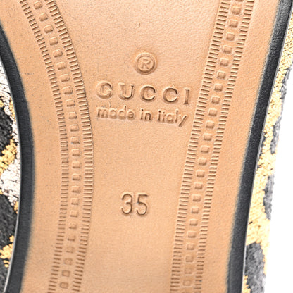 Gucci Jacquard Leopard Print Horsebit Womens Jordaan Loafers 35 Gold 6 of 9