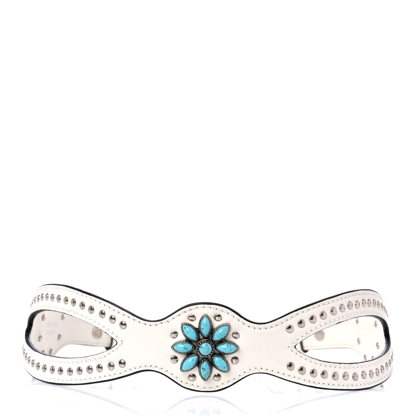 Calfskin Studded Flower Shoulder Strap White