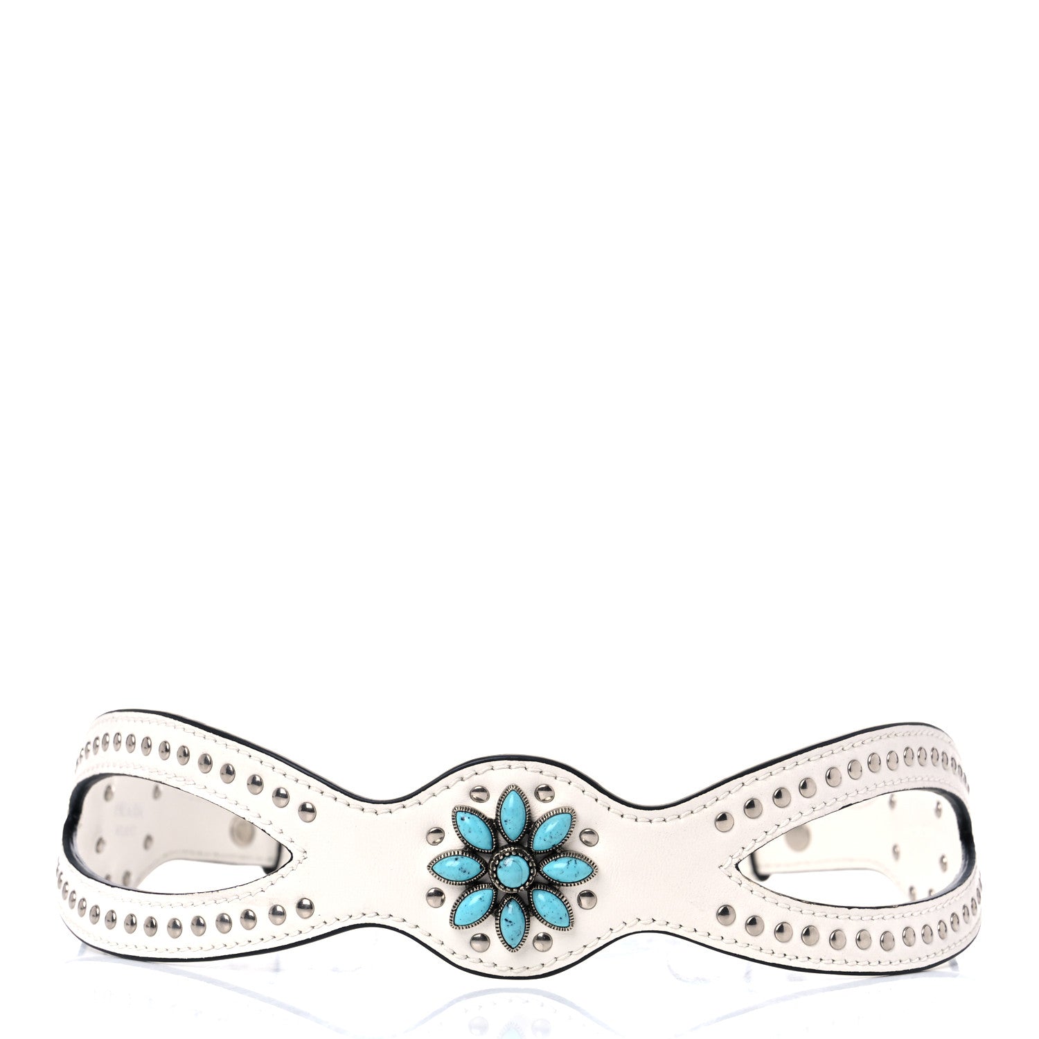 Prada Calfskin Studded Flower Shoulder Strap White 3 of 8
