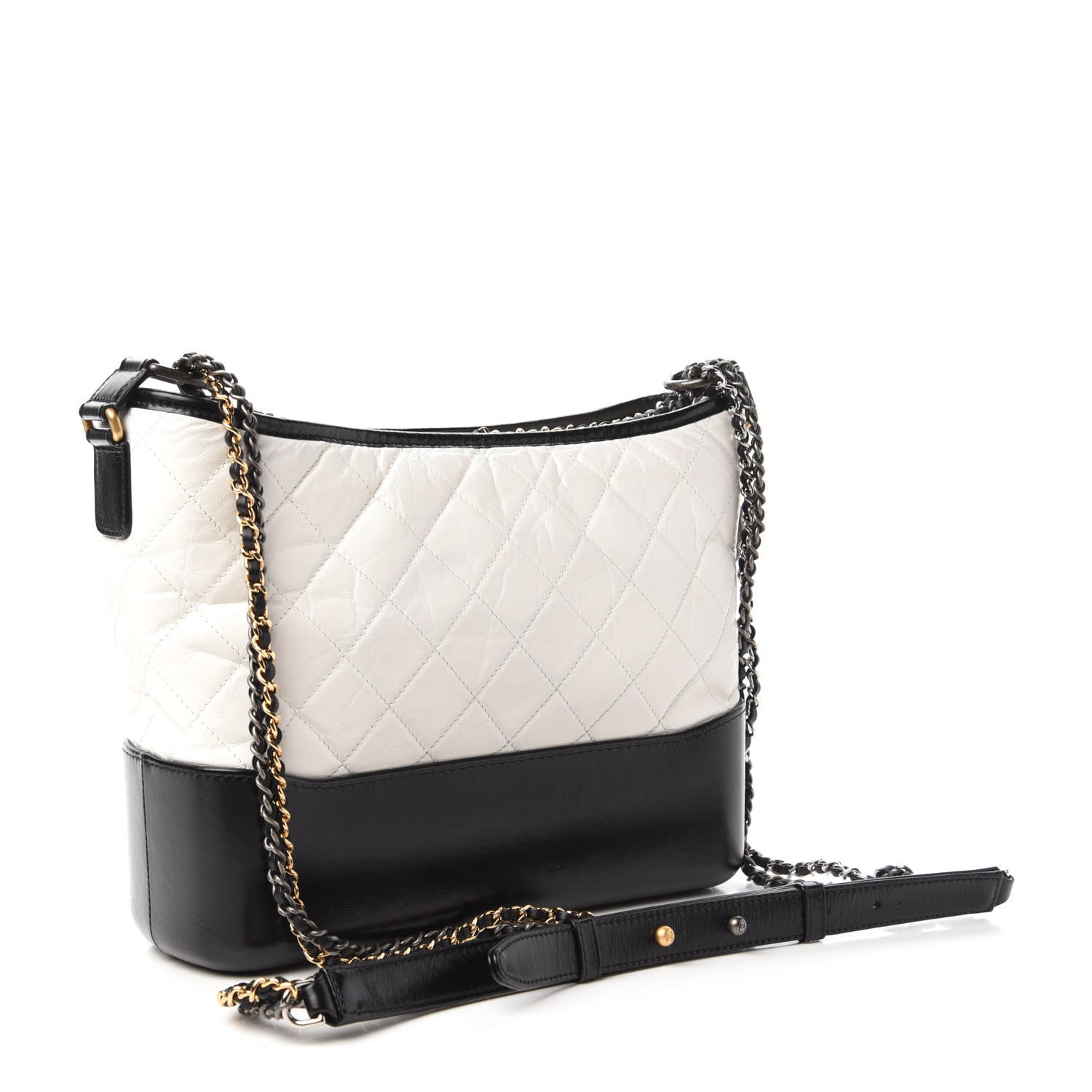 Chanel Aged Calfskin Quilted Medium Gabrielle Hobo Black White 4 of 11