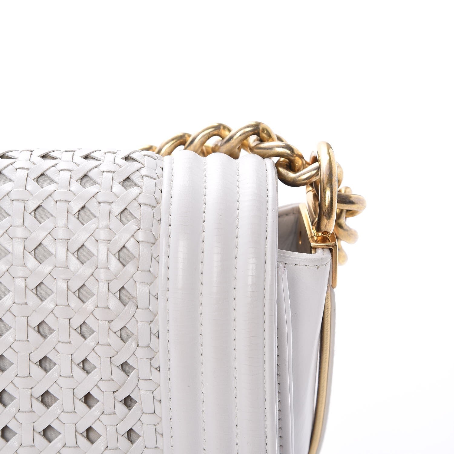 Chanel Sheepskin Braided Medium Boy Reverso Flap White 9 of 9