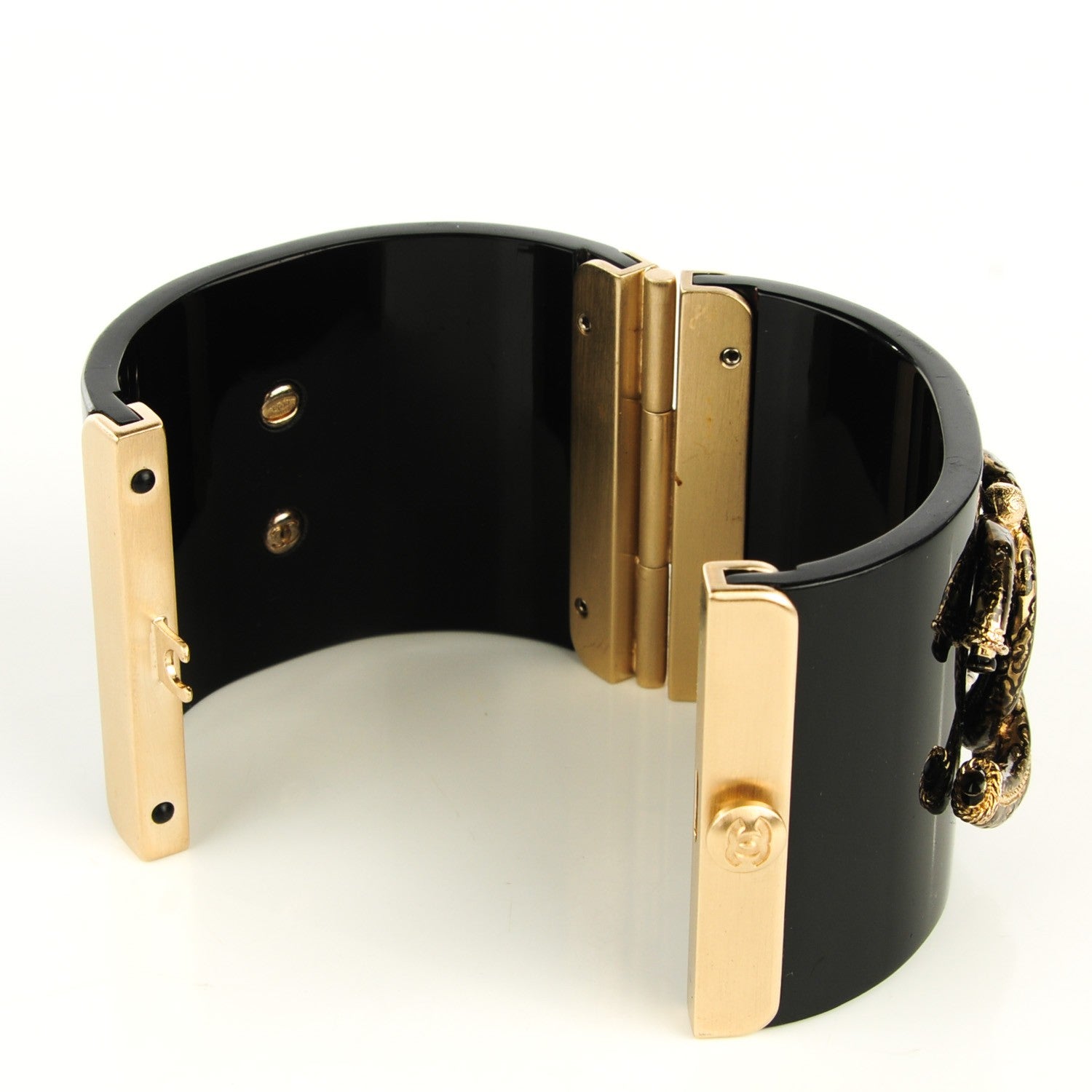 Chanel Resin CC Cuff Black Gold 4 of 5