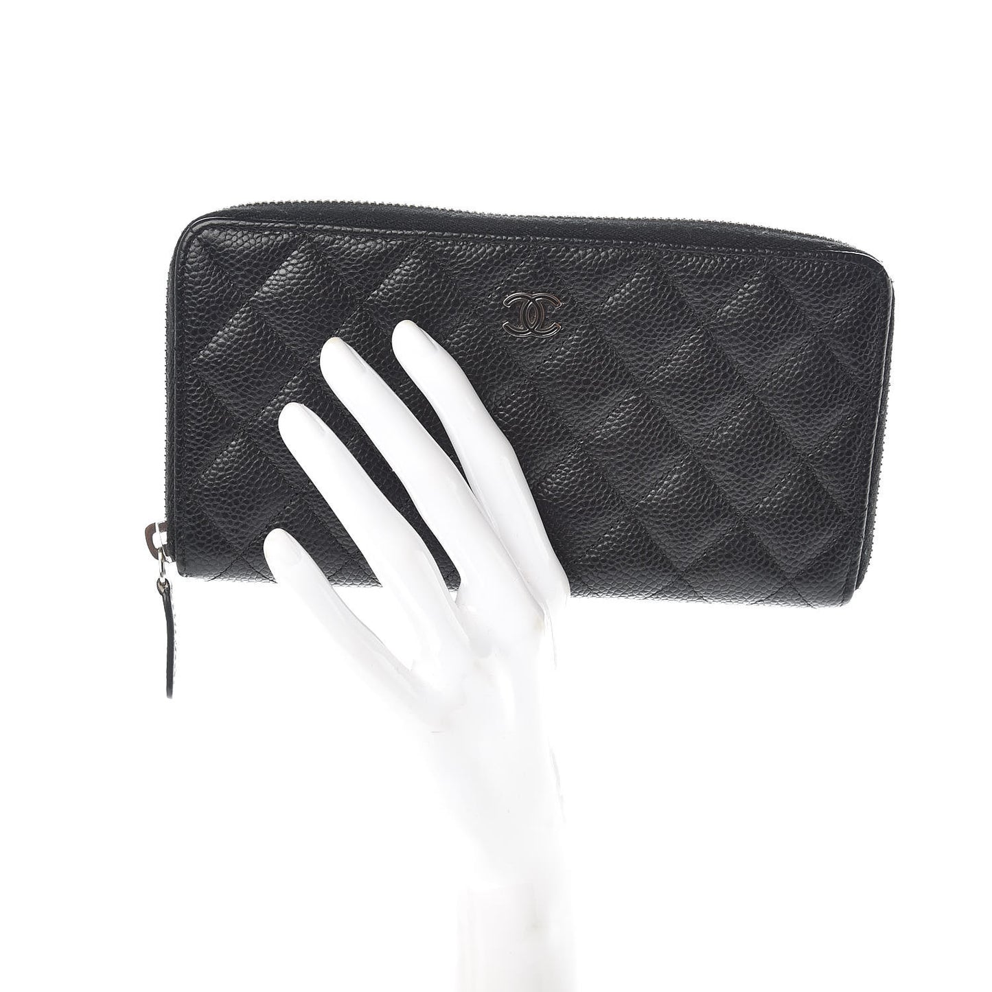 Caviar Quilted Large Gusset Zip Around Wallet Black