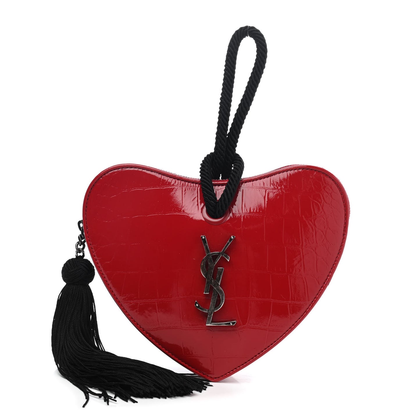 Patent Crocodile Embossed Sac Coeur Heart Shaped Clutch Red