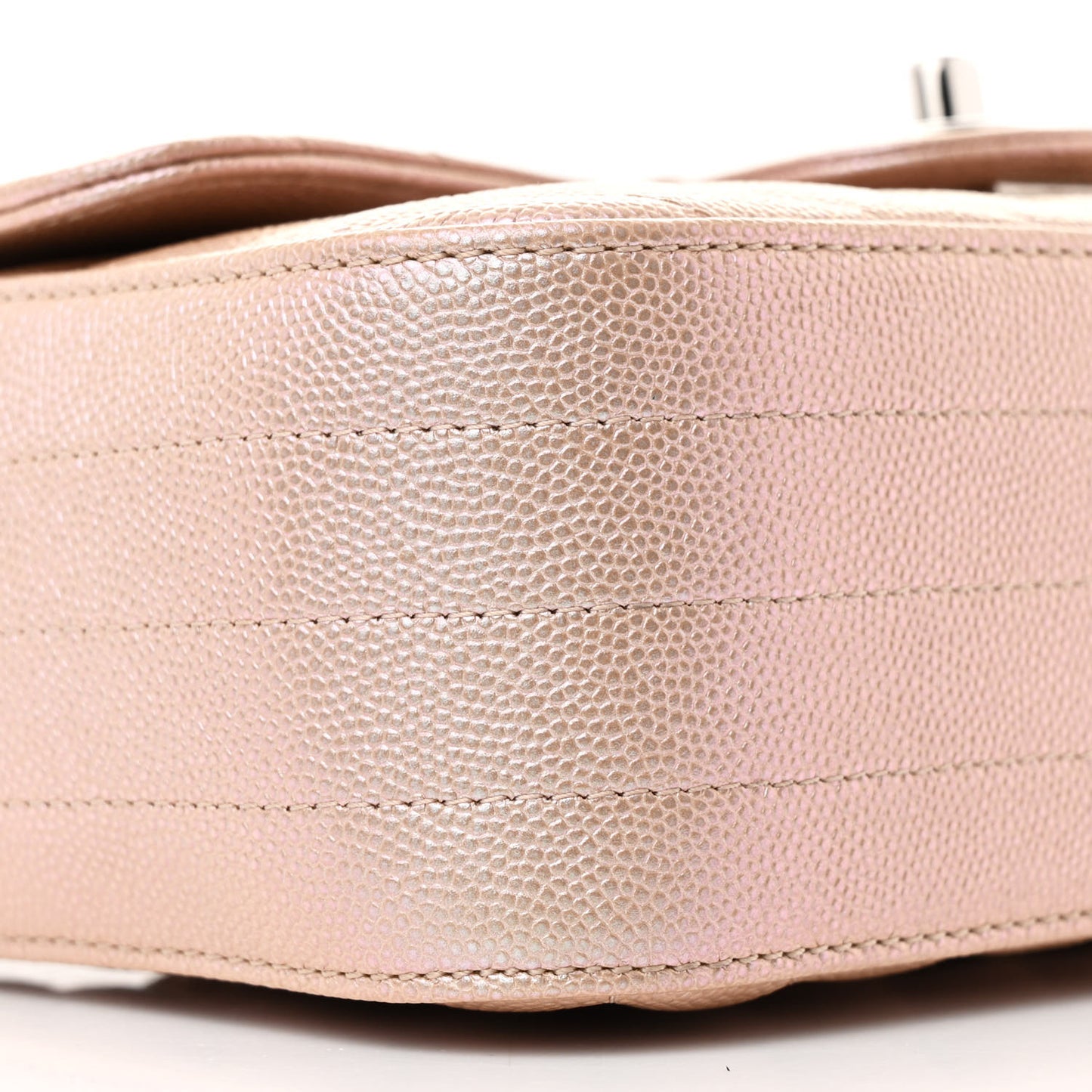Iridescent Caviar Chevron Quilted Mini Rectangular Flap Light Gold