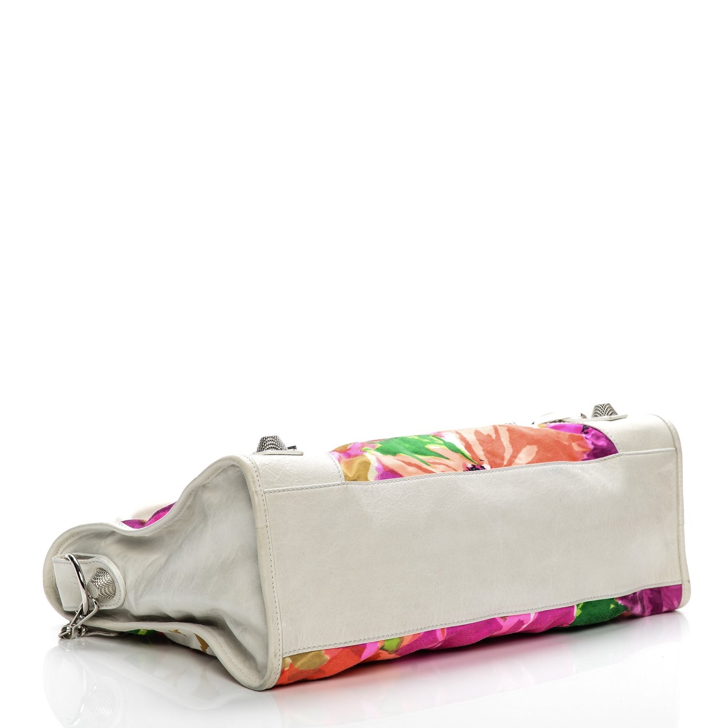 Agneau Canvas Floral Giant 21 Silver Hardware City White