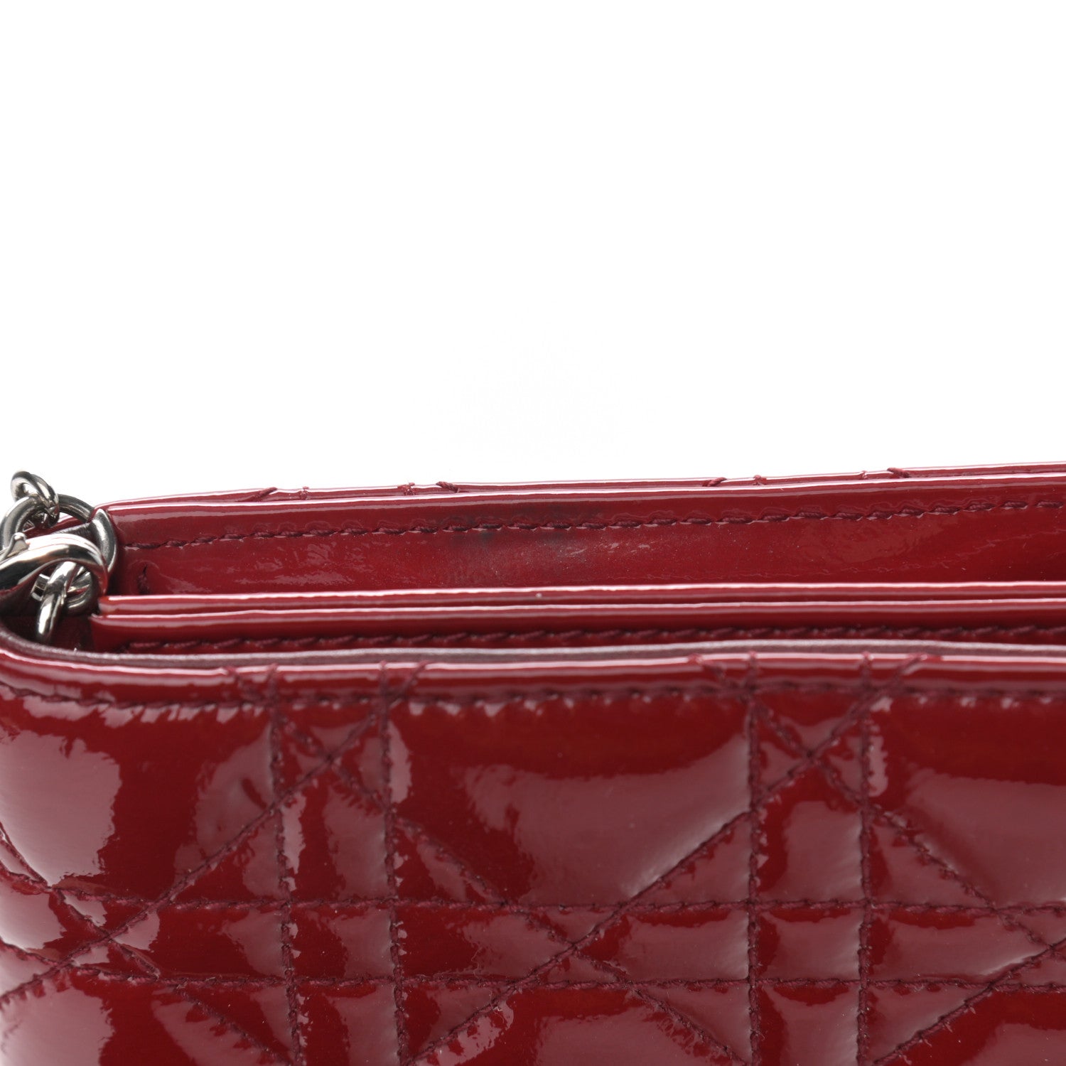 Christian Dior Patent Cannage Rendezvous Chain Wallet Red 10 of 11