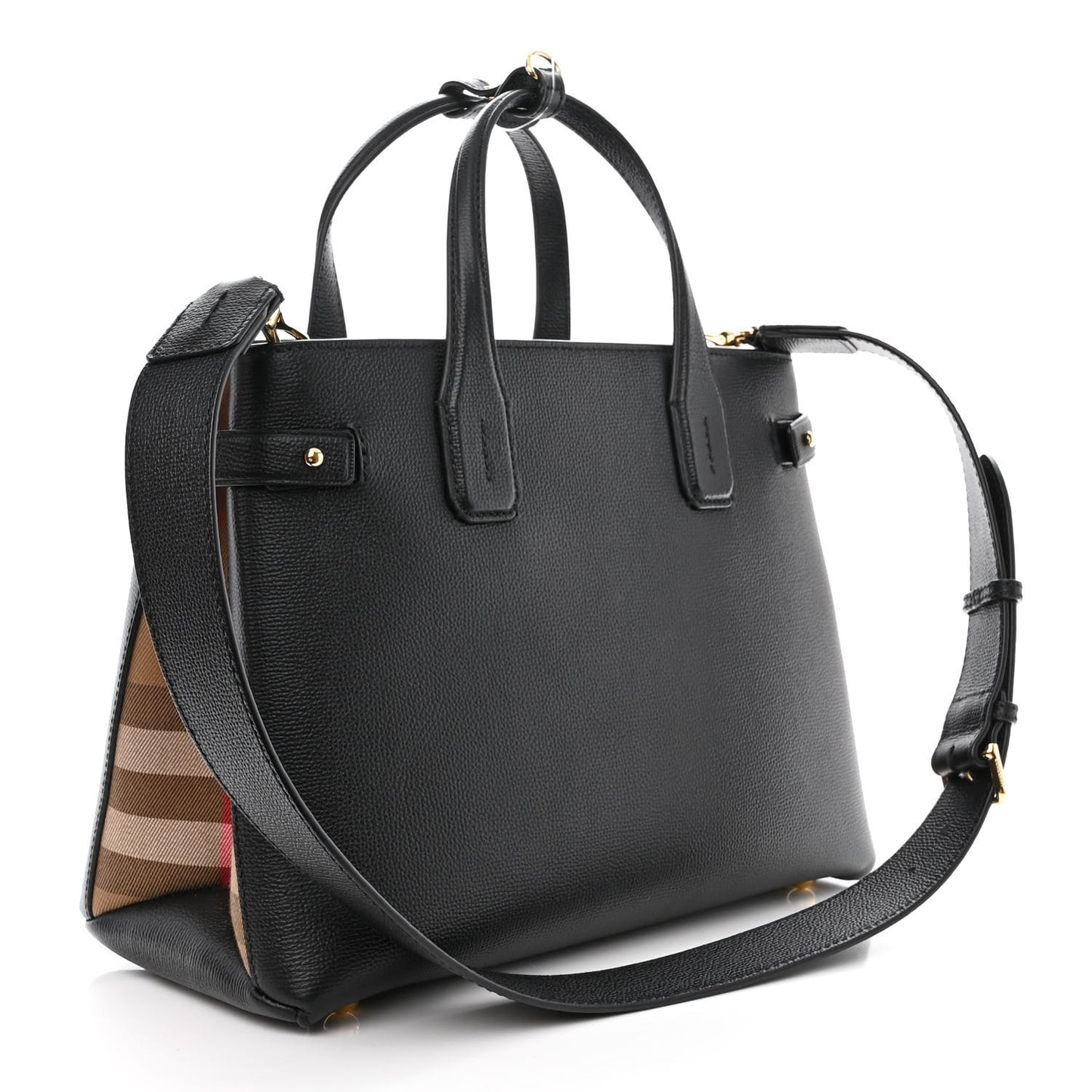 Grainy Calfskin House Check Medium Banner Tote Black
