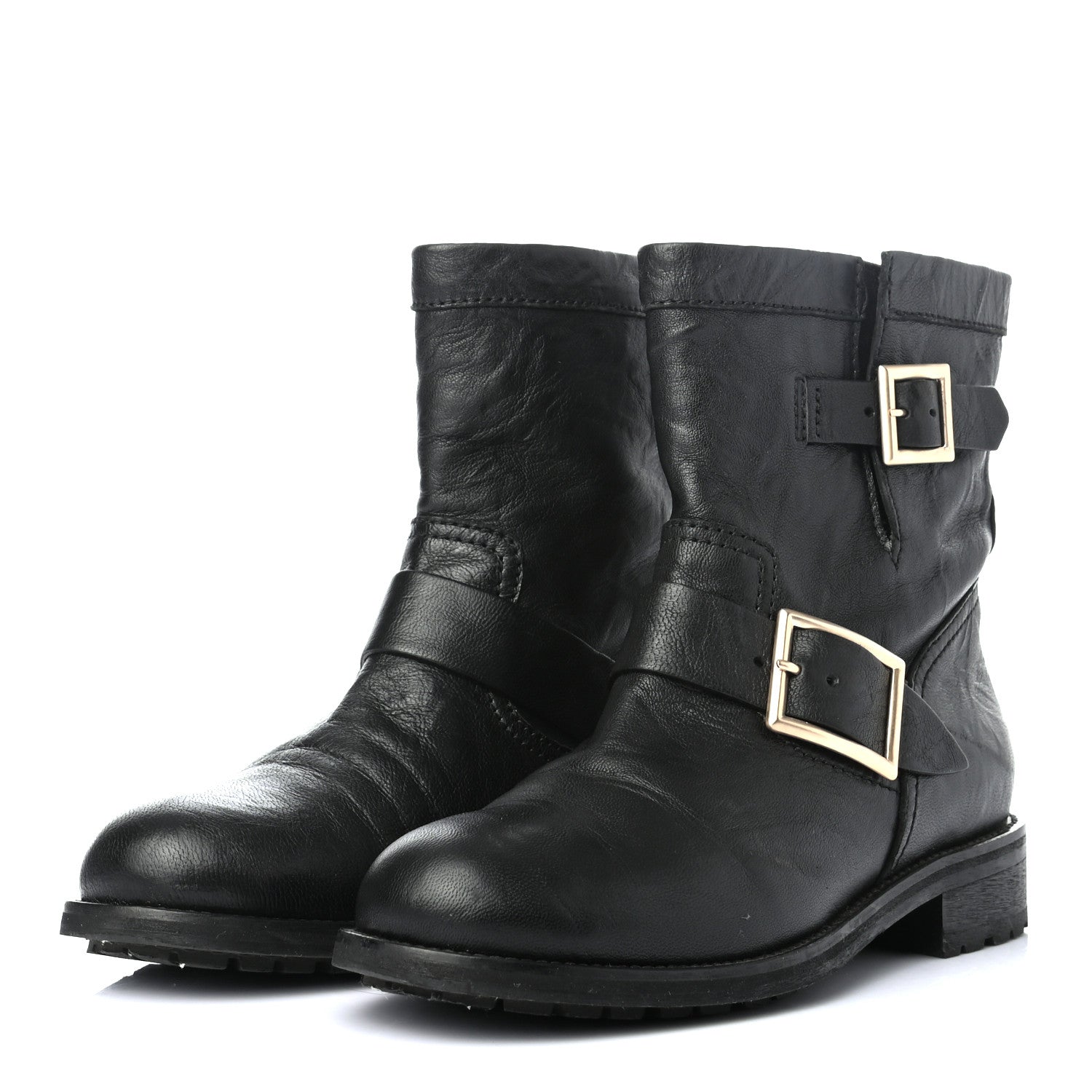 Jimmy Choo Lambskin Biker Boots 37 Black 3 of 8