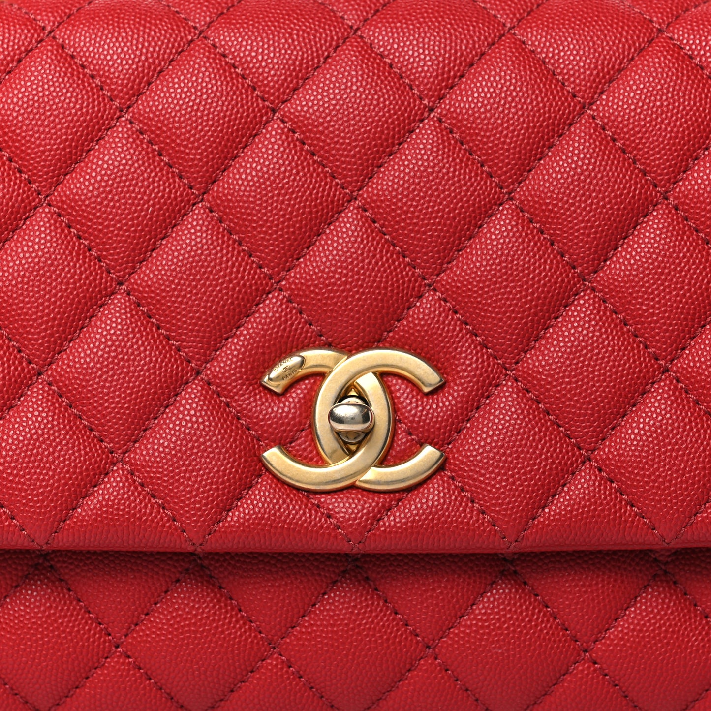 Caviar Quilted Small Coco Handle Flap Red