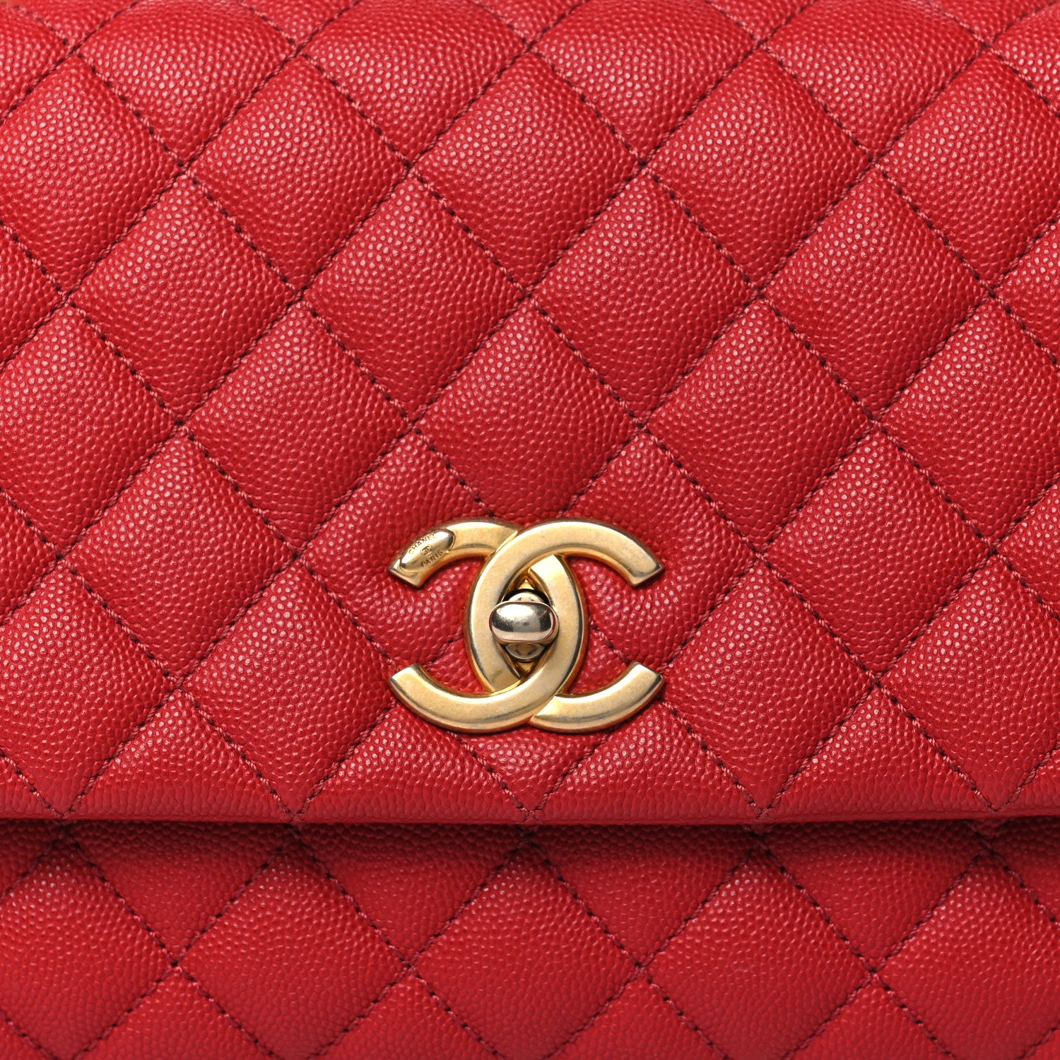 Chanel Caviar Quilted Small Coco Handle Flap Red 8 of 10