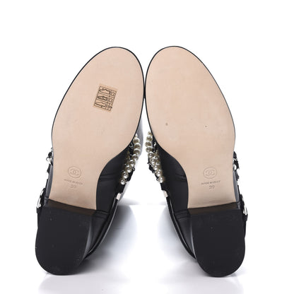 Chanel Calfskin Pearl Cap Toe High Boots 39 Black 6 of 10