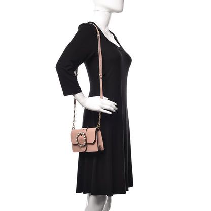 Miu Miu Goatskin Madras Soft Calfskin Crystal Pearl Embellished Shoulder Bag Orchidea 2 of 14