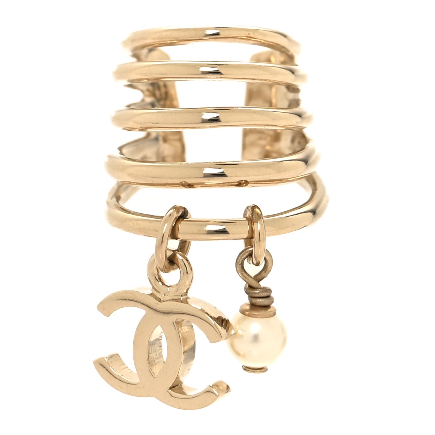Metal Pearl CC Single Jewel Ear Cuff Gold