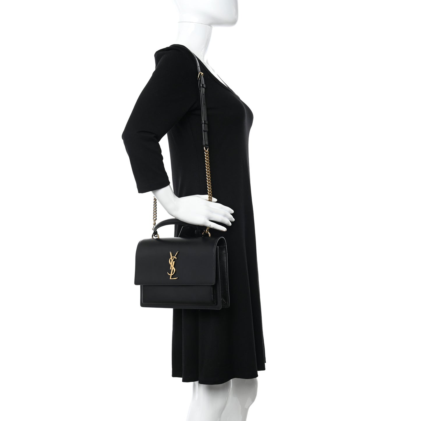 Smooth Calfskin Medium Monogram Sunset Satchel Black