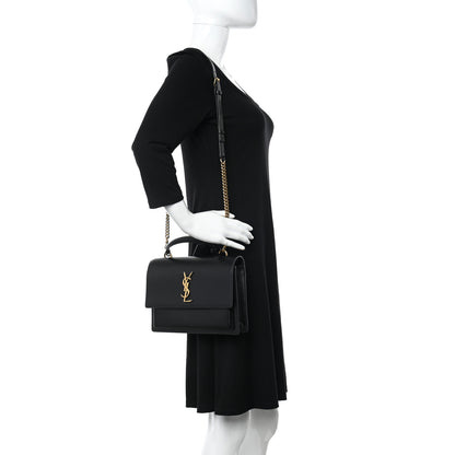 Saint Laurent Smooth Calfskin Medium Monogram Sunset Satchel Black 2 of 10