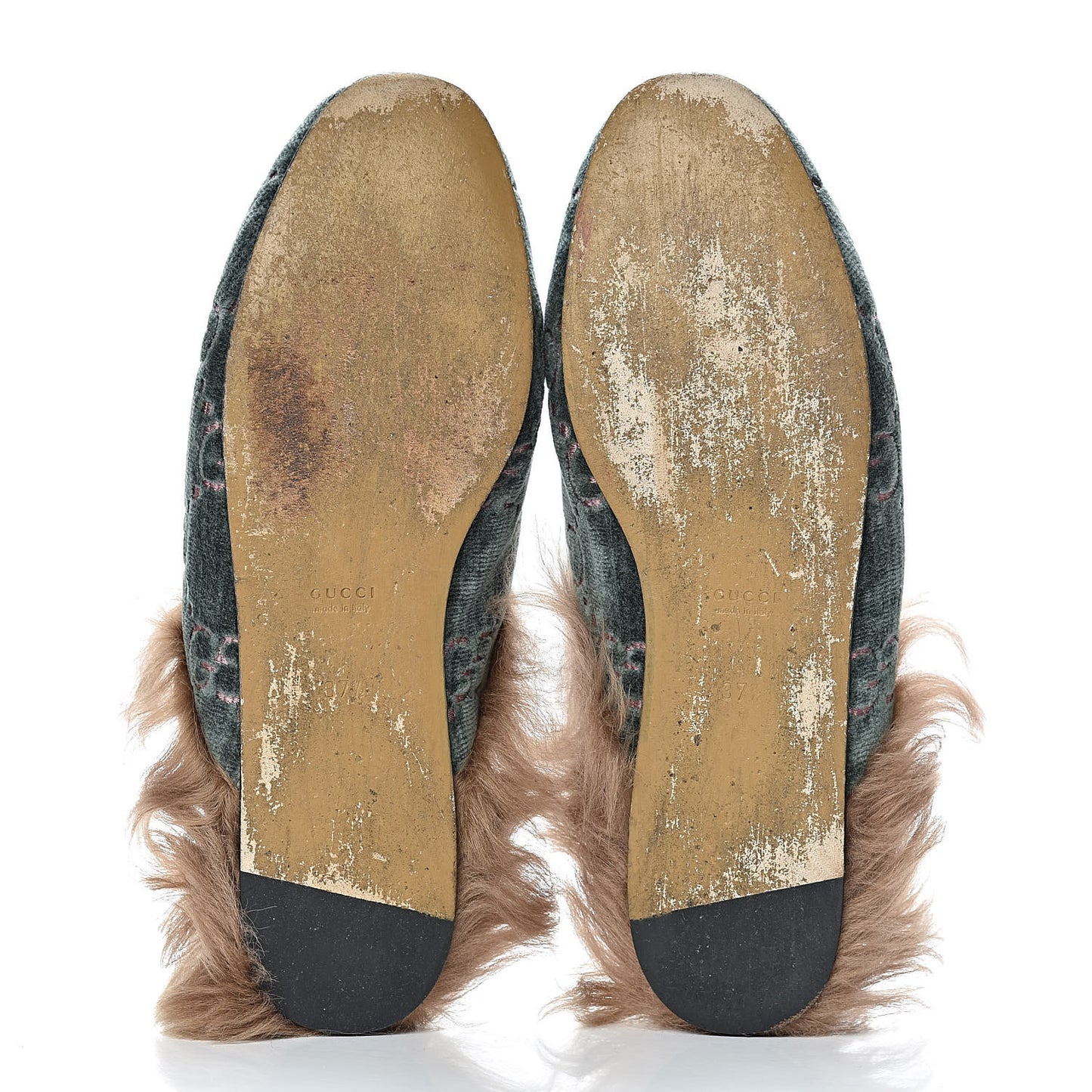 Velvet GG Monogram Fur Womens Princetown Slippers 37.5 Avio Dusty Pink