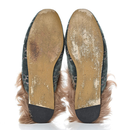 Gucci Velvet GG Monogram Fur Womens Princetown Slippers 37.5 Avio Dusty Pink 5 of 11
