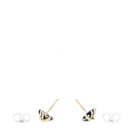 David Yurman Sterling Silver 18K Yellow Gold Crossover Stud Earrings 3 of 6