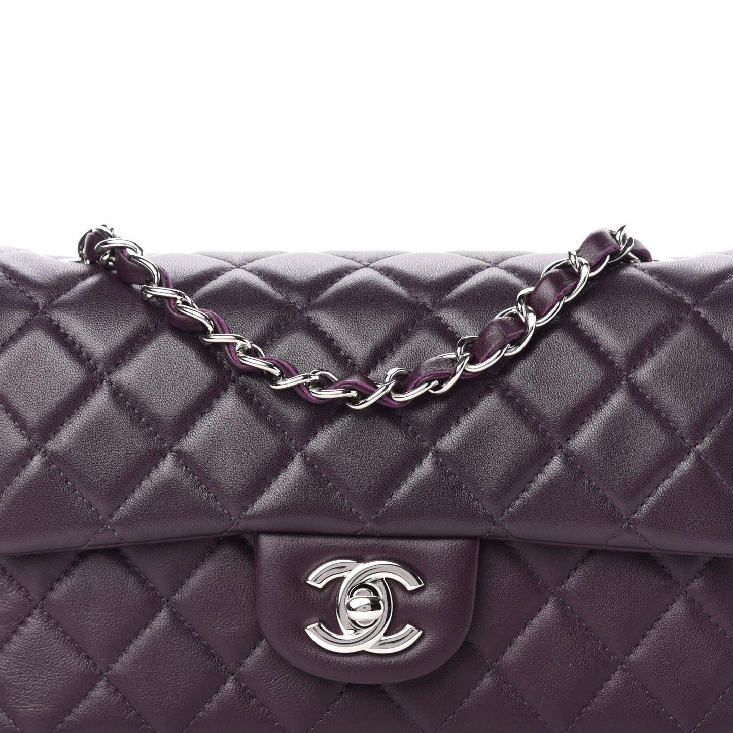 Lambskin Quilted Mini Rectangular Flap Dark Purple